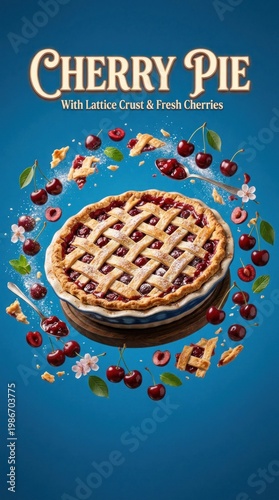 Delicious Cherry Pie with Lattice Crust and Fresh Cherries.