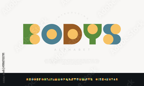 Bodys Abstract Geometric Blocky Alphabet with Soft Colors for Contemporary Art and Creative Design