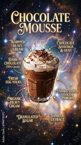 Delicious Chocolate Mousse Dessert with Whipped Cream and Chocolate Shavings.