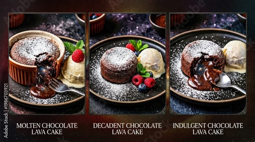 Delicious Chocolate Lava Cakes with Vanilla Ice Cream Dessert.