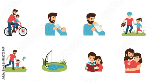 Illustrated collection of family activities, bonding moments, and outdoor adventures