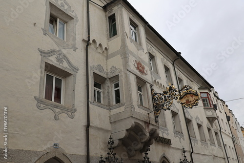 Historic facade in the old town of Bruneck, South Tyrol, Italy