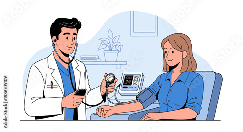 Doctor checking womans blood pressure.
