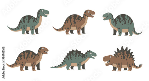 Group of toy dinosaurs standing together.