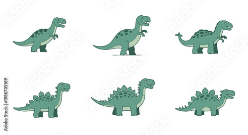 Green plastic dinosaur toy figures.
