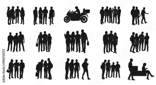 Collection of diverse human silhouettes in various poses and groupings.