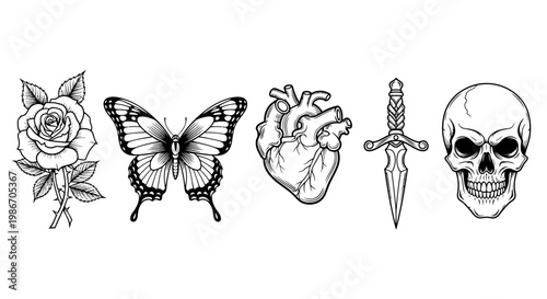 Tattoo designs of various symbols.