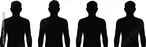 Male silhouette avatars set, generic human profile icons, user placeholder vector illustration for app interface