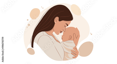 Loving mother holding her newborn baby, tender moment of bonding and affection