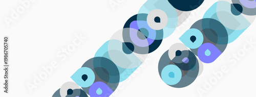 Abstract composition featuring overlapping circles, varying shades blue, purple. Minimalist design, clean lines, modern aesthetic.