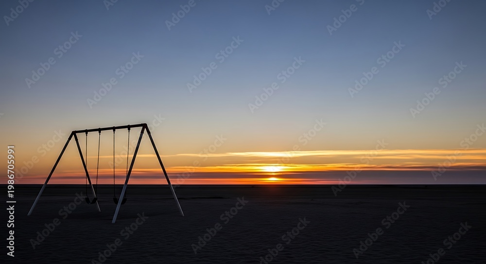Fototapeta premium Sunset over empty swing set outdoors.