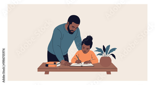 Father and daughter working together on a puzzle at home, bonding and learning