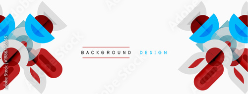 Abstract geometric shapes, red and blue hues, white background. Modern design element for banners or presentations. Simple, clean aesthetic.