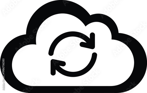 Cloud icon with circular arrows in a clockwise direction on a white background