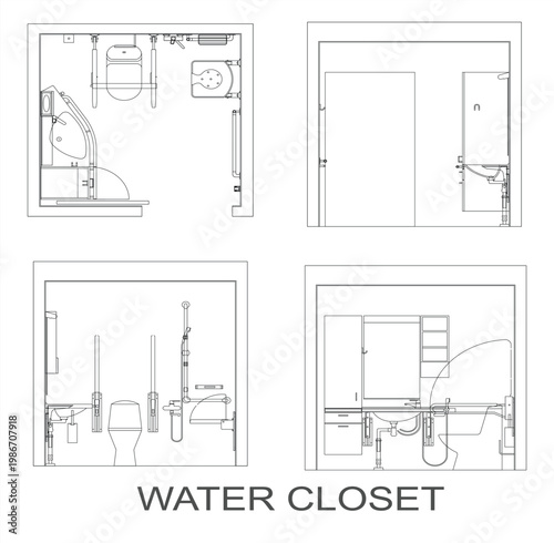 Water Closet Vector Illustration – Clean CAD-Style Isolated on White Background, EPS 10