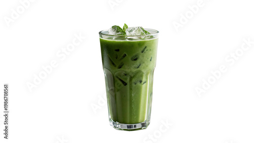 Slika na platnu Refreshing cold drink made with green ingredients served in a tall glass with ic