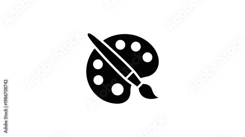 A minimalist black silhouette icon of an artist palette with a paintbrush.