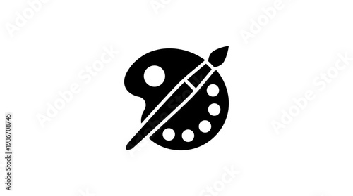 A minimalist black silhouette icon of an artist palette with a paintbrush.