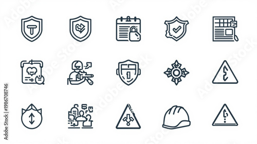 A set of security and safety icons in a flat line art style