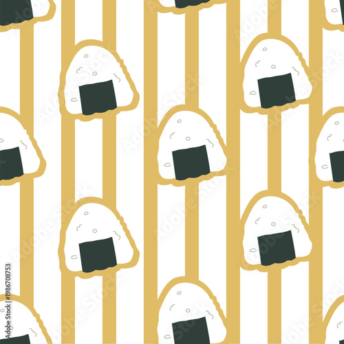 onigiri pattern japanese food seamless background rice ball illustration with striped minimal design for wallpaper textile and packaging