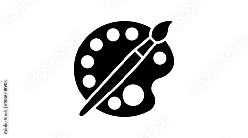 Foto A minimalist black silhouette icon of an artist palette with a paintbrush