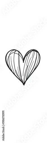 Simple black line art doodle heart on a white strip,  line art,  sketch