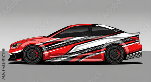 Red Sports Car with Aggressive Graphic Livery.