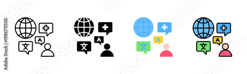Multilingual Care icon set multiple style collection