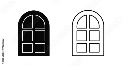 Two arched windows with divided panes are shown in contrasting line styles