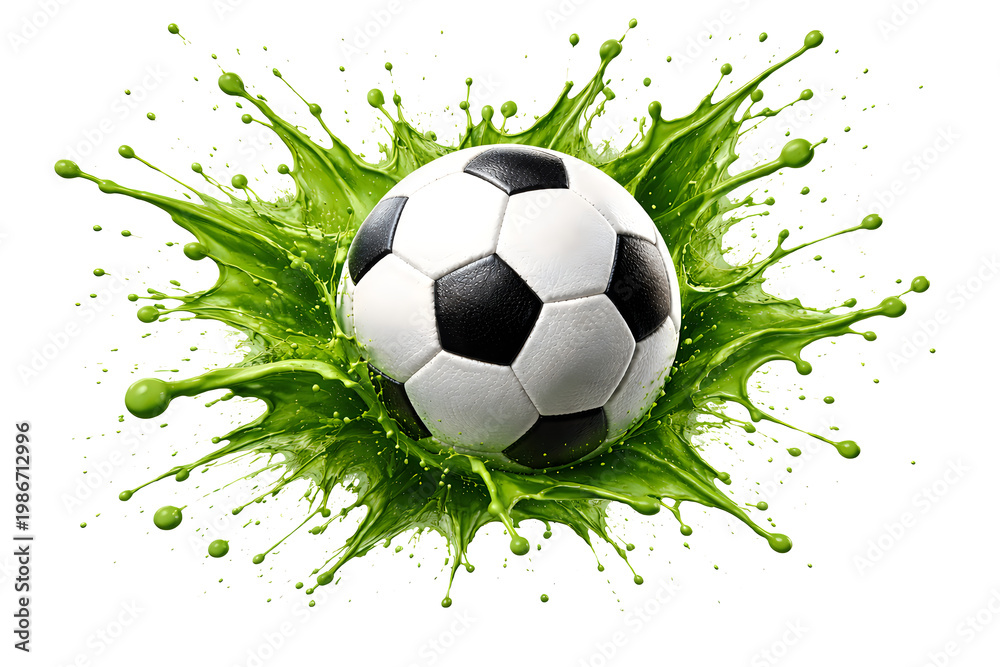 Fototapeta premium Soccer ball with green splash