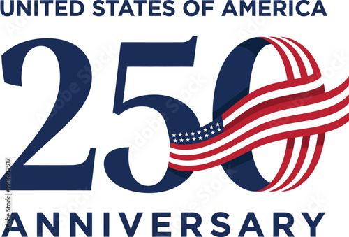United states of america 250th anniversary logo with american flag design on white background