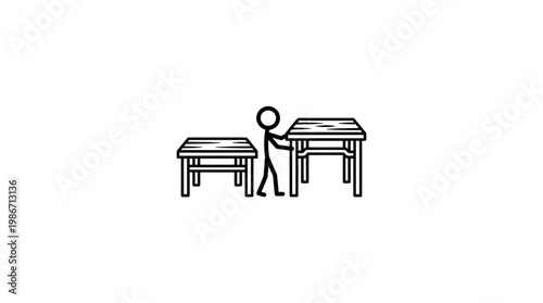 Stick Figure Moving a Table Next to Another