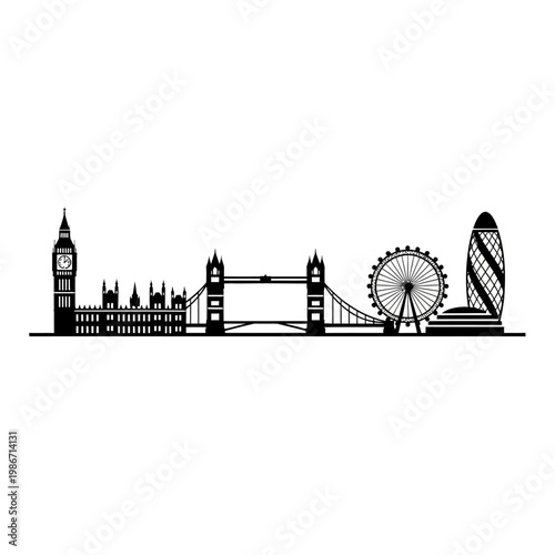London cityscape with famous landmarks in silhouette form
