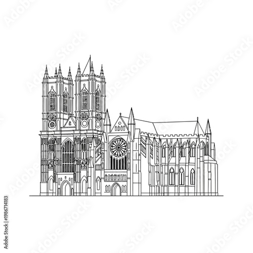 Gothic cathedral with towers and rosette window facade