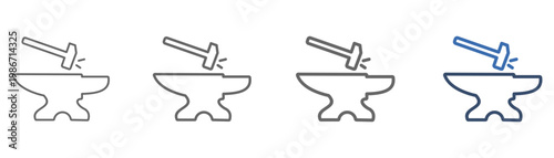 
outline icon set forge with hammer and forge design
