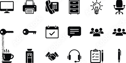 Professional business communication and office work concept with various icons