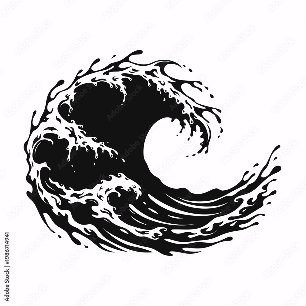 Obraz premium Wave, ocean wave, sea wave, black wave, vector wave, water wave, crest wave