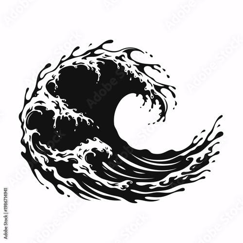 Wave, ocean wave, sea wave, black wave, vector wave, water wave, crest wave