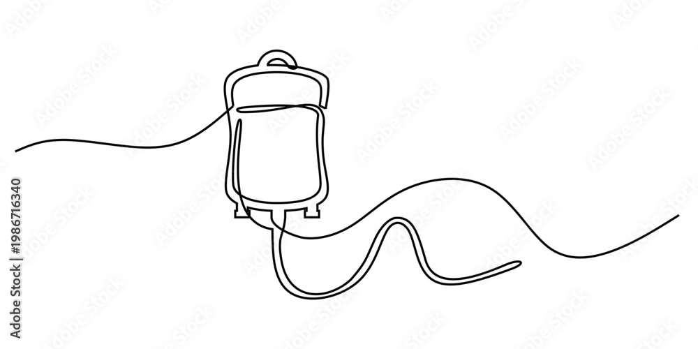 Obraz premium Editable continuous one line drawing bloodbag vector for clean clinics. Ideal for symbolizing minimal transfusion, sleek medical charity donations, and modern care.