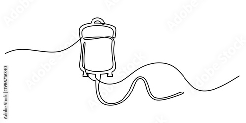 Editable continuous one line drawing bloodbag vector for clean clinics. Ideal for symbolizing minimal transfusion, sleek medical charity donations, and modern care.