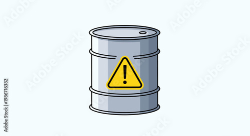 A cartoon image of a metal barrel with a warning sign