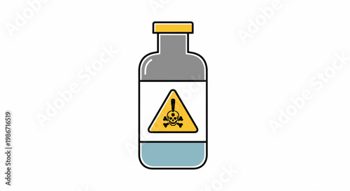 A cartoon illustration of a toxic bottle with a warning label