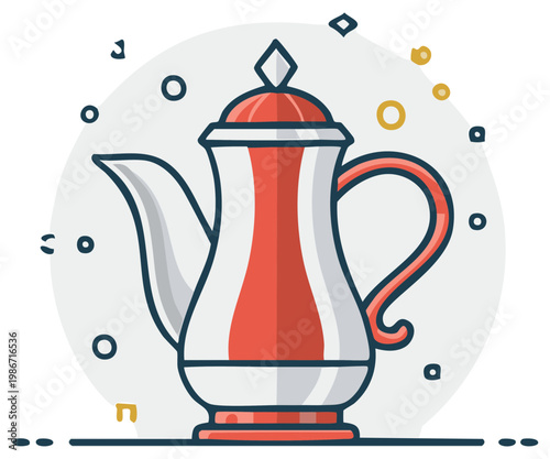 Elegant coffee pot with red and white stripes for serving coffee and tea in a traditional style