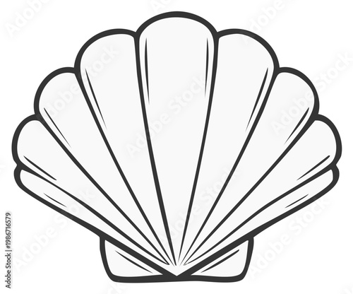 Simple illustration of a scallop shell with bold black outlines