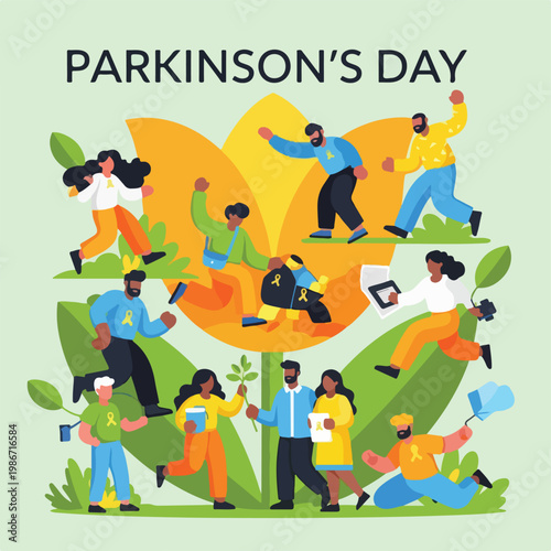 A colorful illustration for Parkinson's Day with diverse people