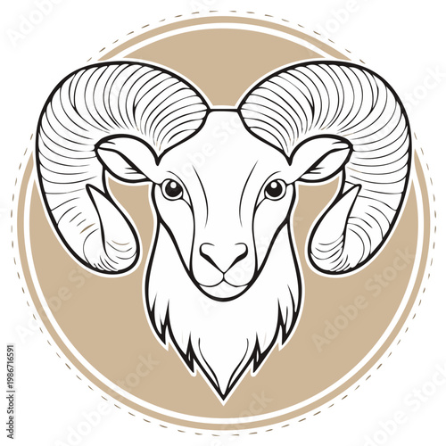 Detailed Ram Head Illustration Majestic Horns Line Art Drawing Aries Zodiac Symbol