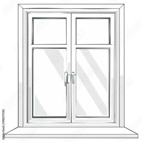 Stylized Window with Four Panes and Sill Illustration for Architectural Concepts