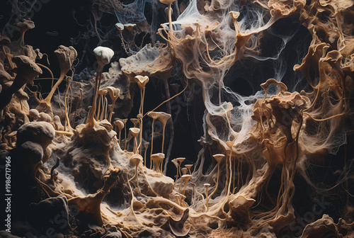 Generated artificial illustration of fungi in microscopic perspective.
