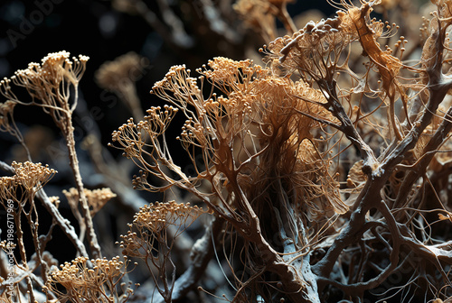Generated artificial illustration of fungi in microscopic perspective.