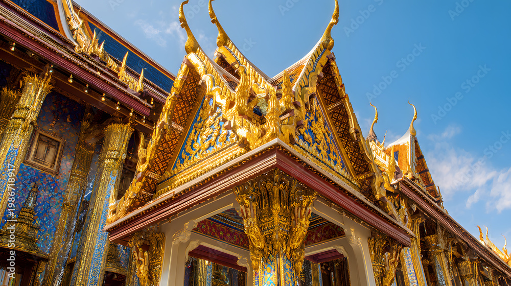 Obraz premium Ornate golden temple architecture under a clear blue sky